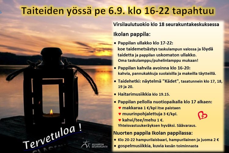 Taiteiden yön 6.9. klo 16-22 tapahtumia.